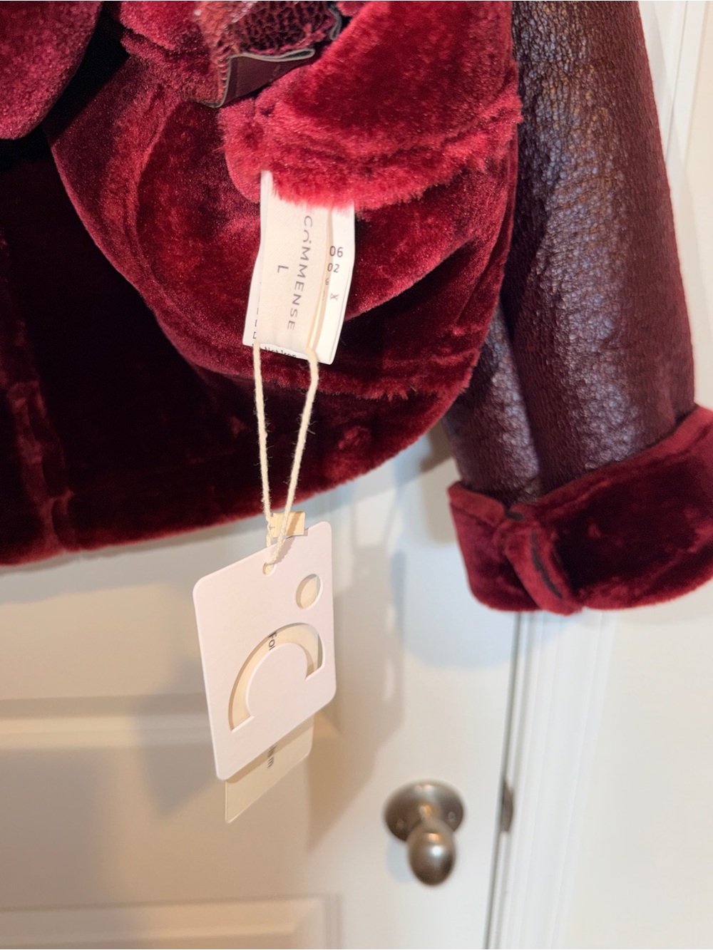 Commense Women’s Burgundy/Brown Vegan Shearling/Leather Moto Jacket - Picture 11 of 16